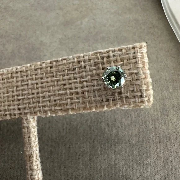 Greenish Blue Moissanite Stud Earrings - Picture 5 of 9